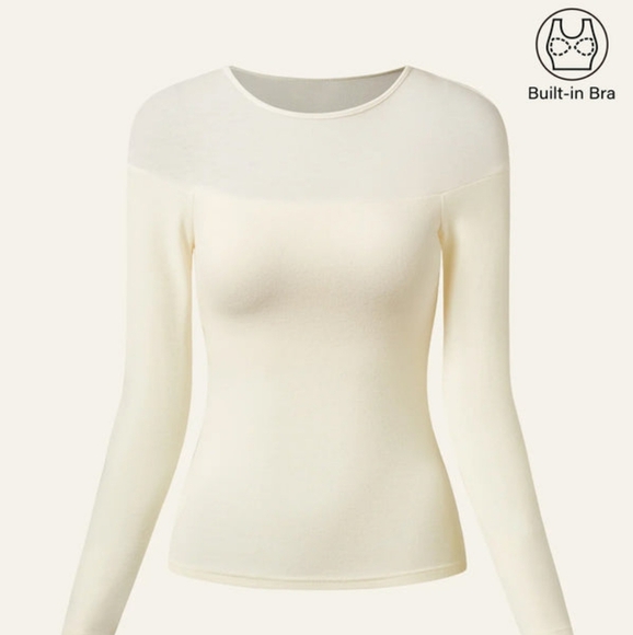 OGL Light ThermalTencel Wool Sheer Shoulder Brami Top - Ruby & Off White - Picture 10 of 10